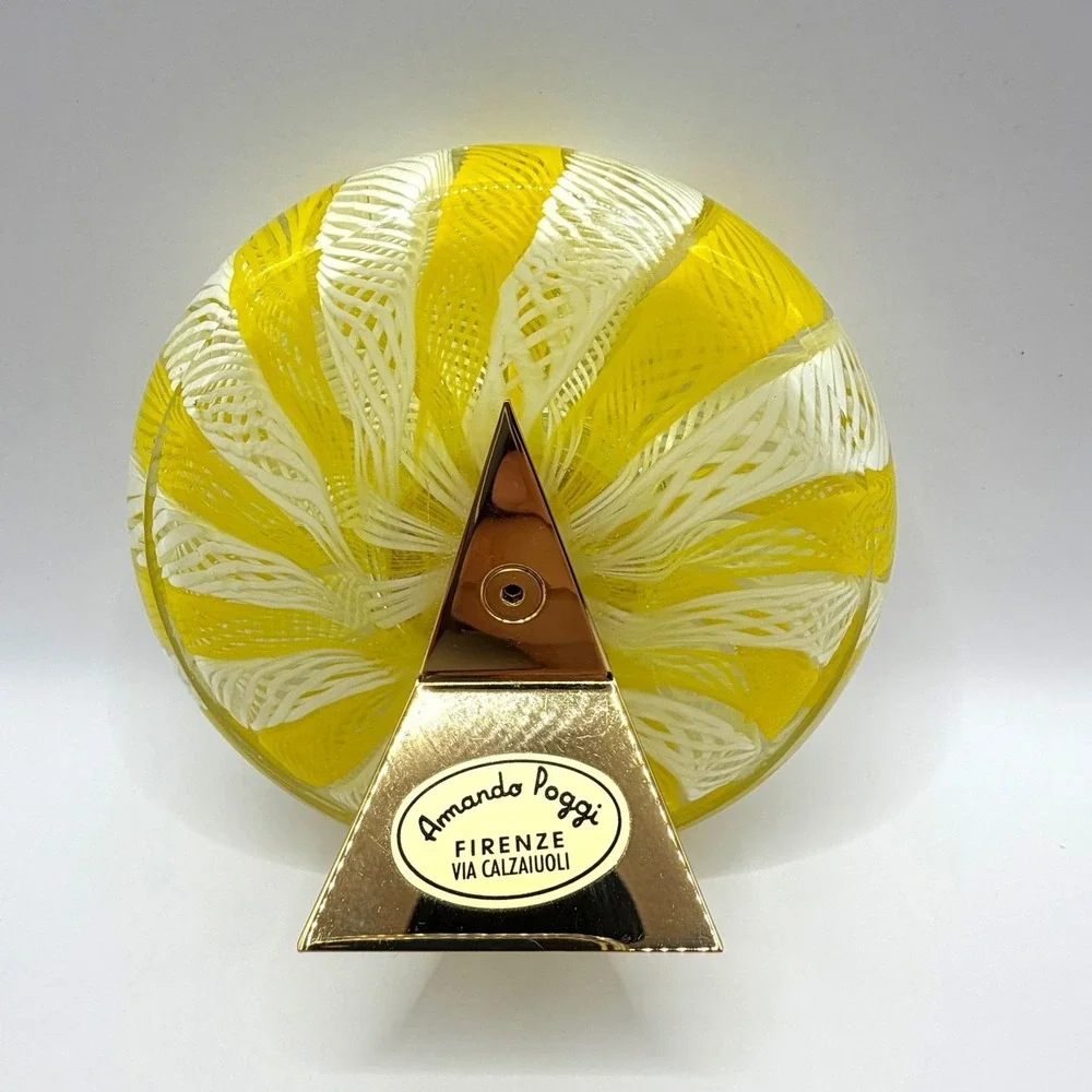 Vintage Murano Glass Desktop Clock Yellow White Ribbons Armando Poggi Handmade